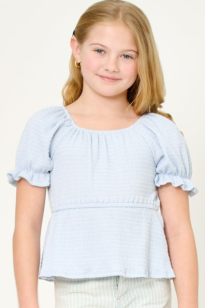 Girls Blue Smocked Top