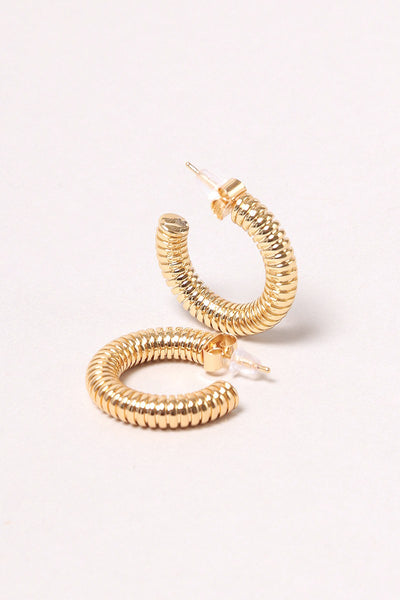 Gold Textured Post Hoop Earring