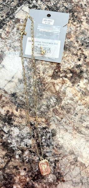 Gold Initial Necklace Set