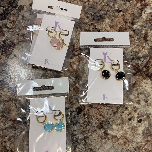 Enamel smiley huggie hoops