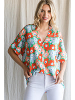Retro Floral V-Neck Top