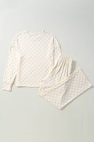 Checkered Print Long Sleeve Top and Pants Lounge Set