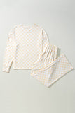 Checkered Print Long Sleeve Top and Pants Lounge Set