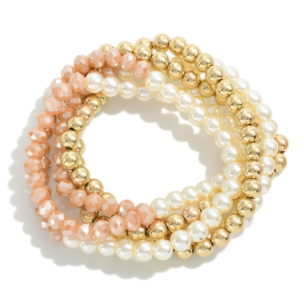 Champagne, Gold, and Pearl Bracelet Set