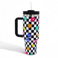 Black Checkered Floral Tumbler