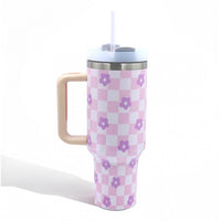 Lilac Checkered Floral Tumbler
