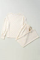 Checkered Print Long Sleeve Top and Pants Lounge Set