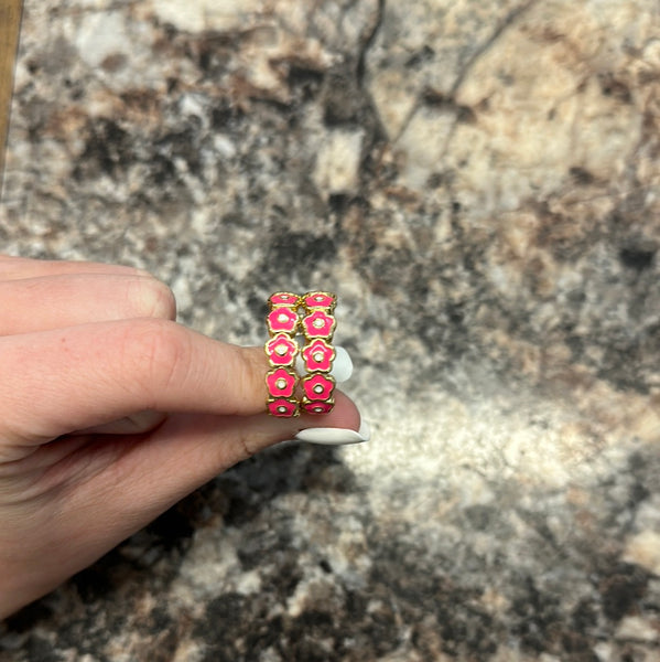 Lauren Kenzie Hot Pink Floral Hoops