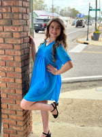Deep Sky Swiss Dot Dress