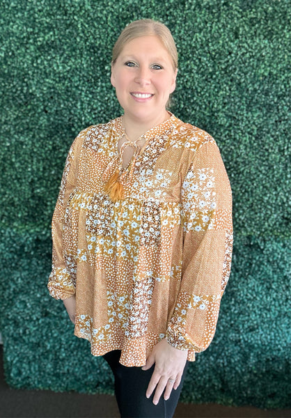 Golden Floral Peasant Top