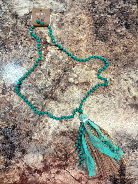 Turquoise Lace Tassel Necklace