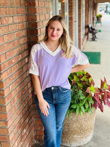 Color Block Raglan short sleeve vneck Lavender
