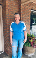 Multi Fabric Lace detail Top Indigo