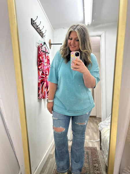 Mineral washed ribbed top Denim