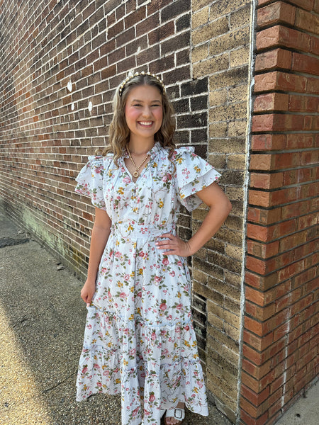 Blue modest floral dress-D25573