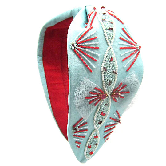 Teal and Red Headband
