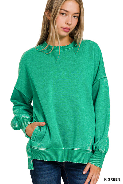 Hi-Low Zenana Acid Wash Sweatshirt REG