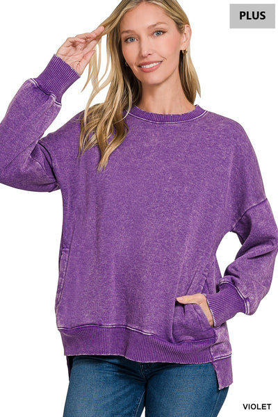 PREORDER Hi-Low Zenana Acid Wash Sweatshirt PLUS