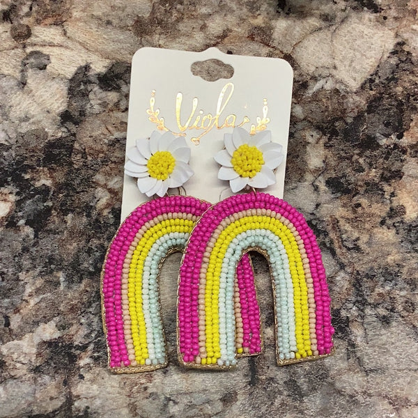 Viola seed bead pink arch earring