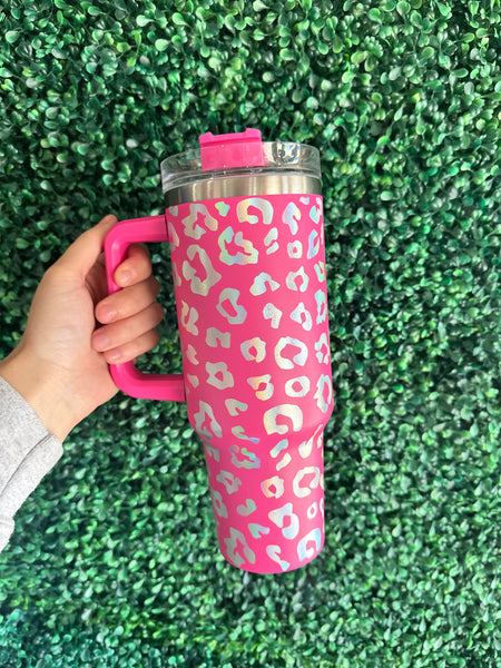 Holographic Leopard Tumbler Pink