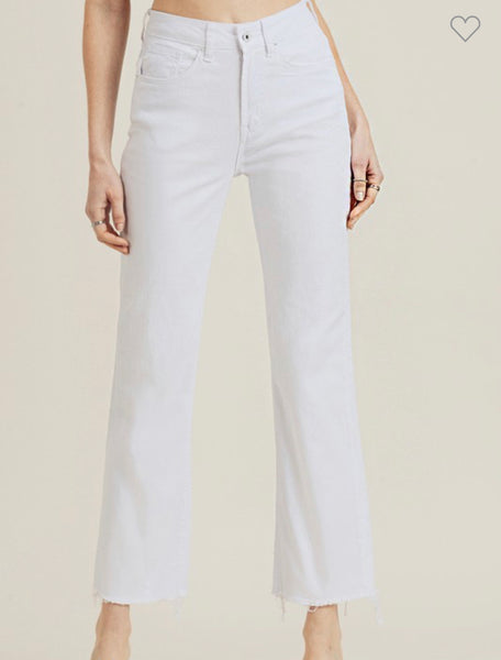 Risen High Waist White Straight Hem Jeans