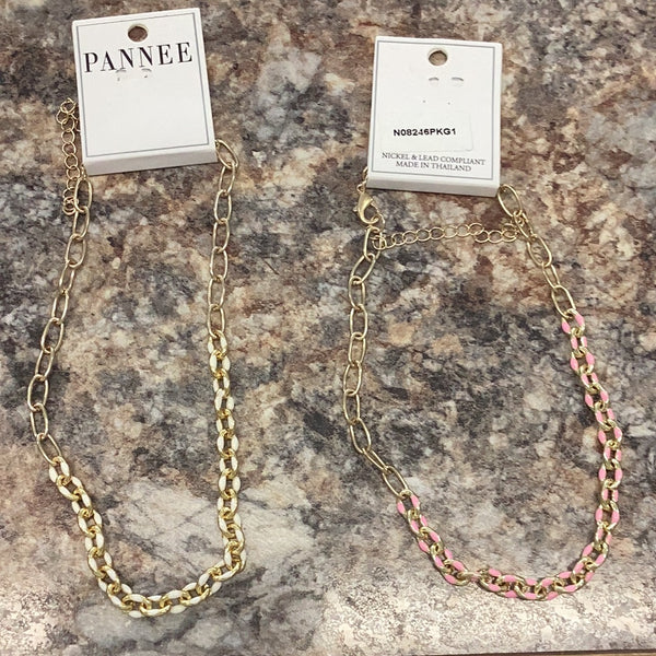Gold and Enamel Chain Necklace
