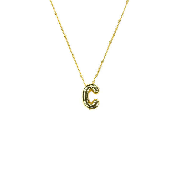 Initial Balloon Bubble 18K Gold Necklace: Gold Filled