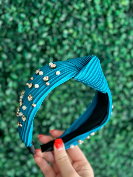 Teal Pearl and Stone Headband